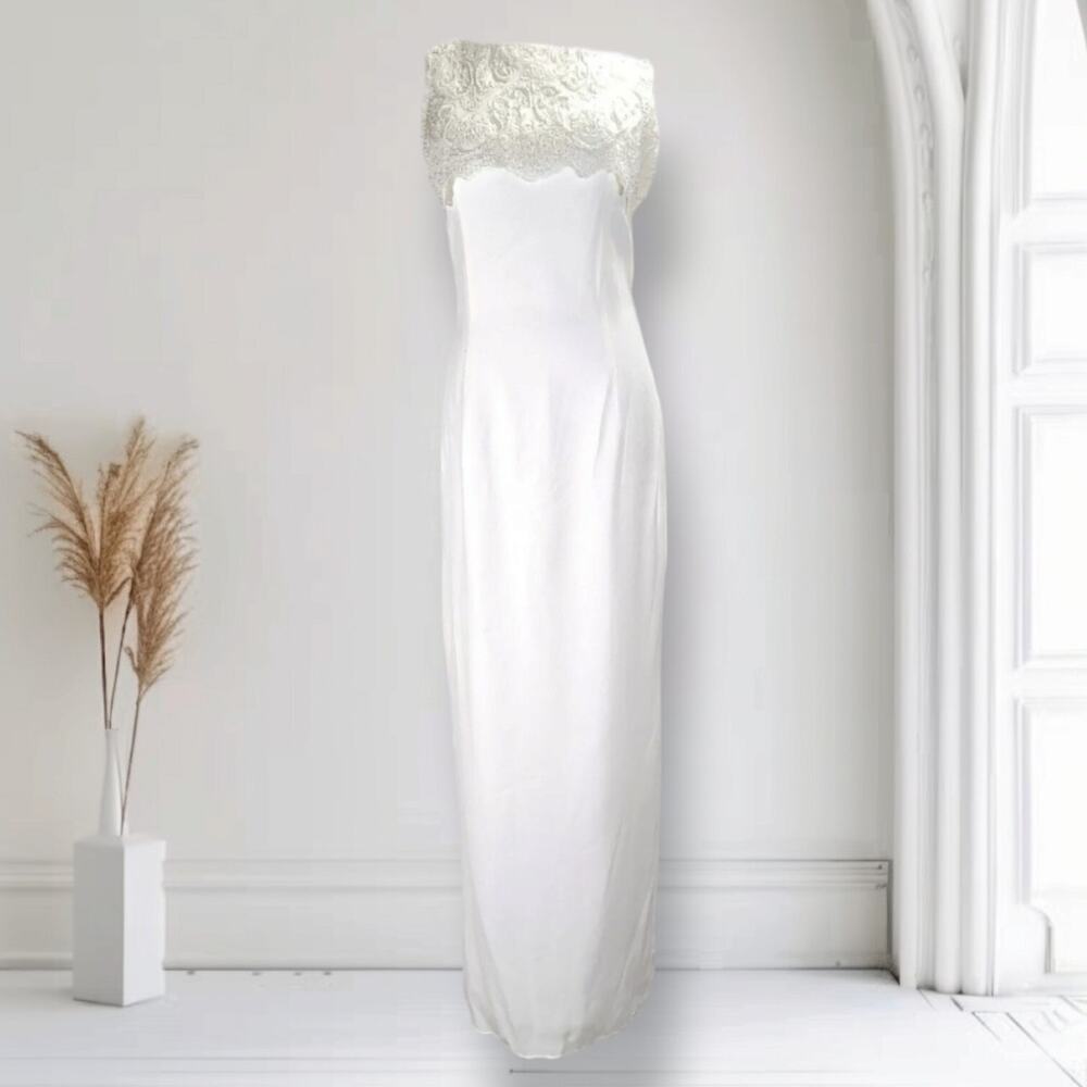 Vintage Scott McClintock Ivory Wedding Dress Beaded Lace Bridal Gown Size 6 NOS